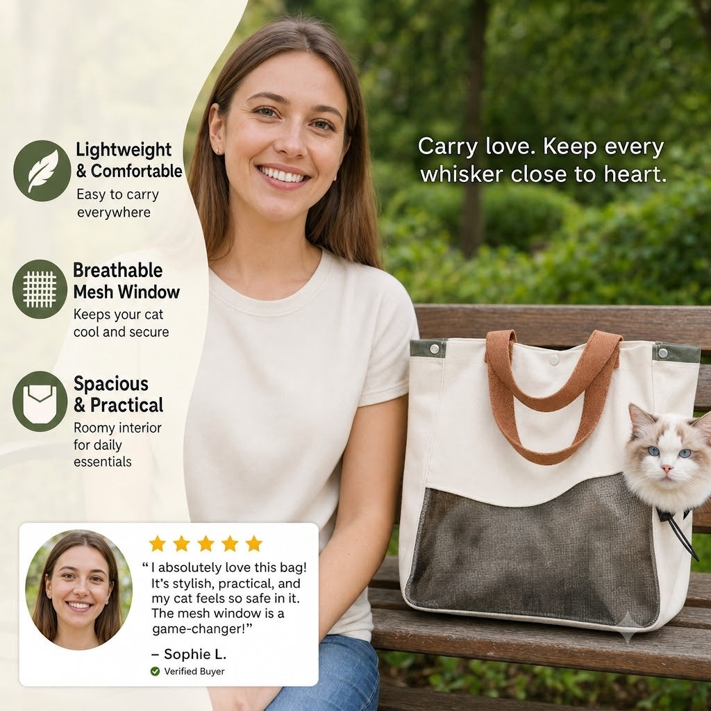 Breathable Canvas Cat Carrier Tote Bag with Mesh Window