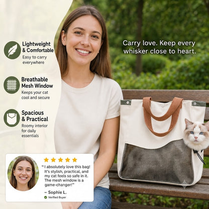 Breathable Canvas Cat Carrier Tote Bag with Mesh Window