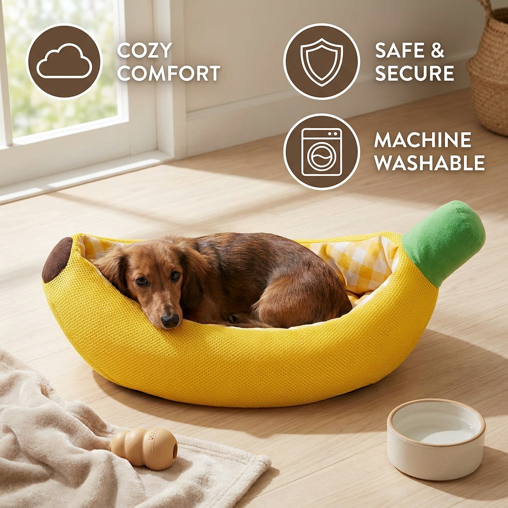 Banana-Shaped Cozy Pet Bed for Dogs
