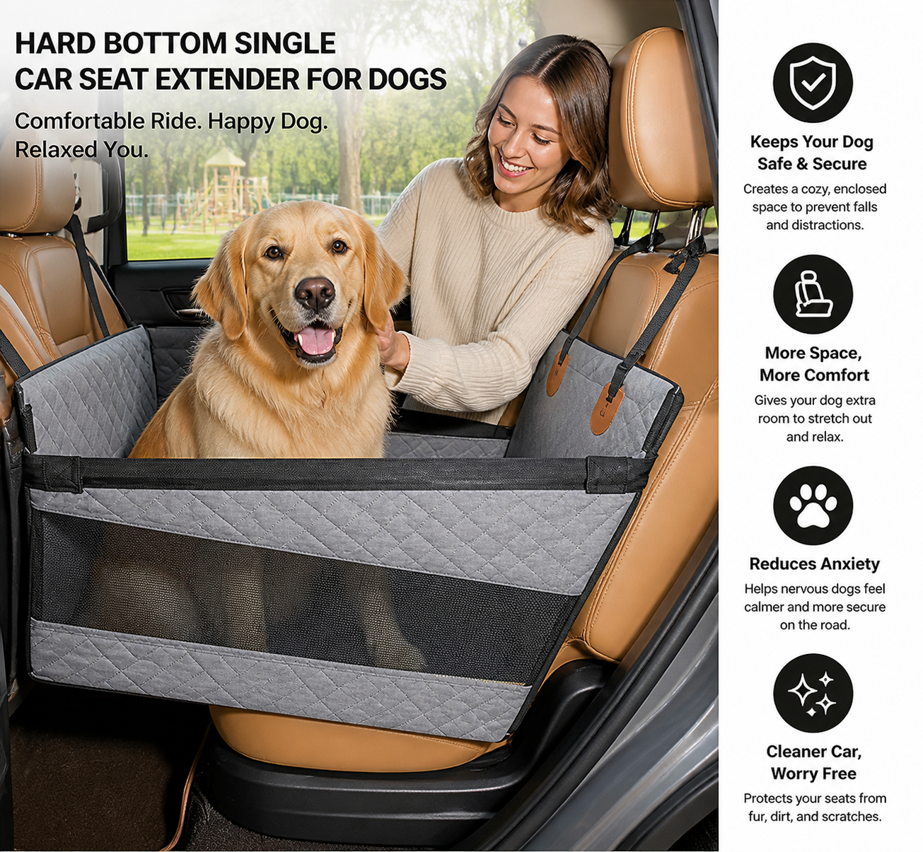 Hard Bottom Single Car Seat Extender for Dogs