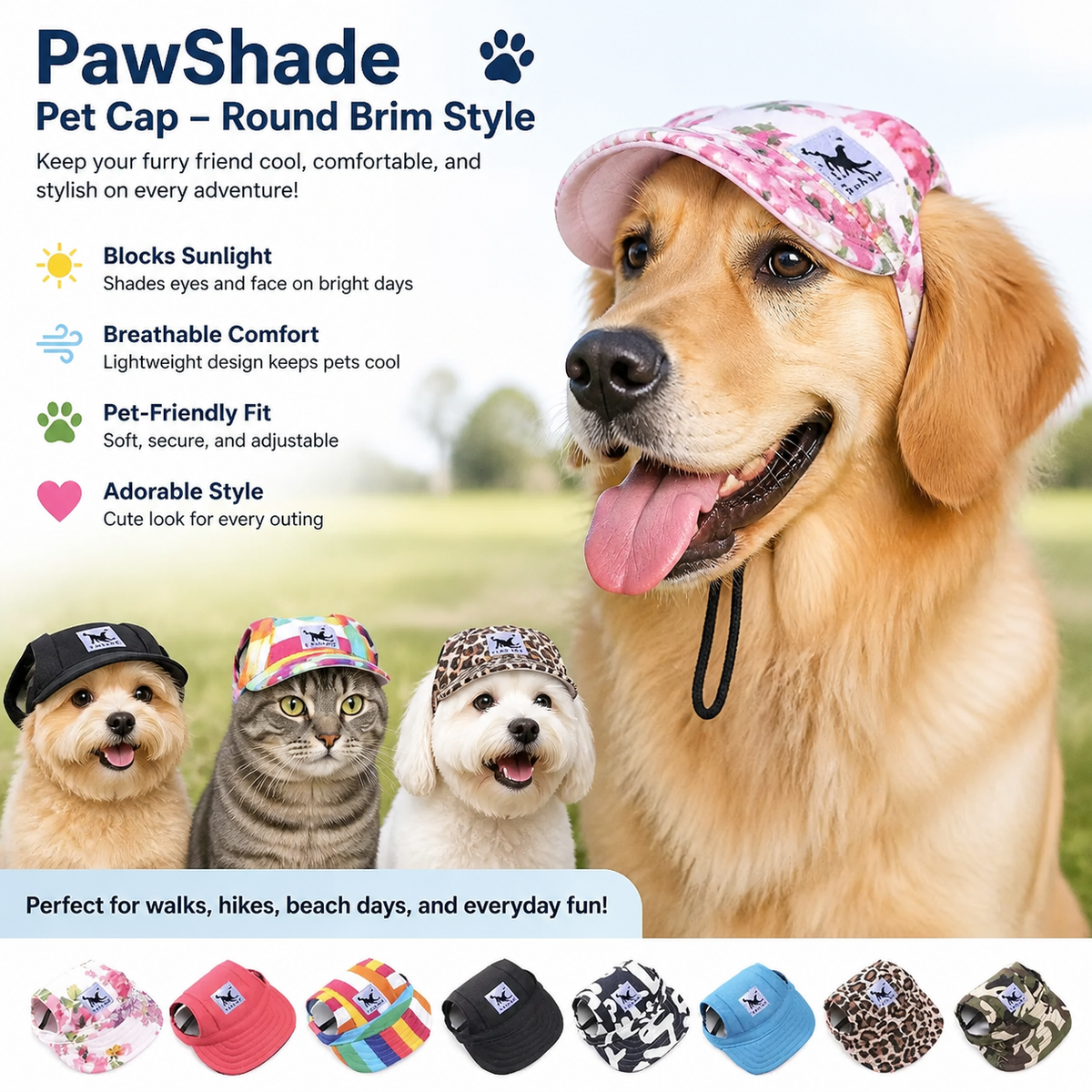 PawShade Pet Cap – Round Brim Style