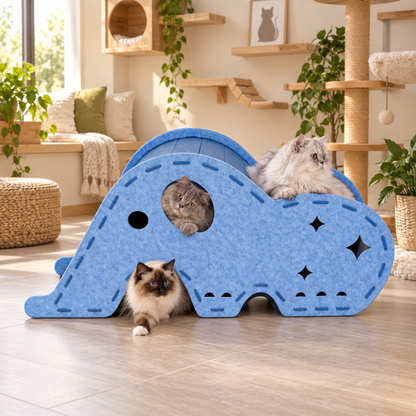 Elephant-Shaped Felt Cat Play Tunnel & Cozy Bed – Foldable and Connectable Design