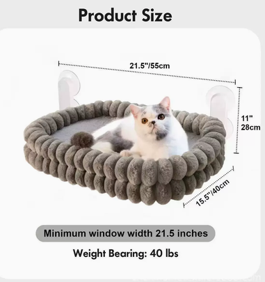 Fluffy Cordless Folding Cat Window Hammock with Strong Suction Cups & Washable Cover