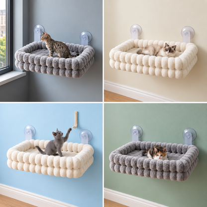 Fluffy Cordless Folding Cat Window Hammock with Strong Suction Cups & Washable Cover