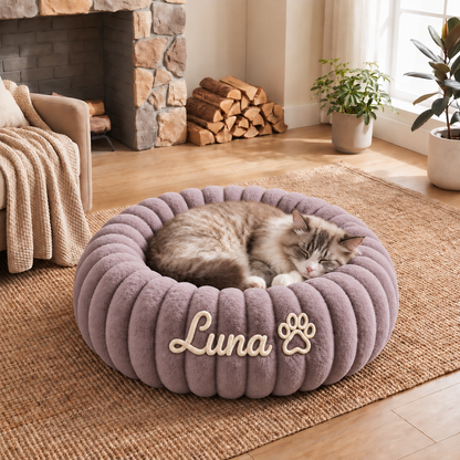 Personalized Round Fluffy CAT Bed