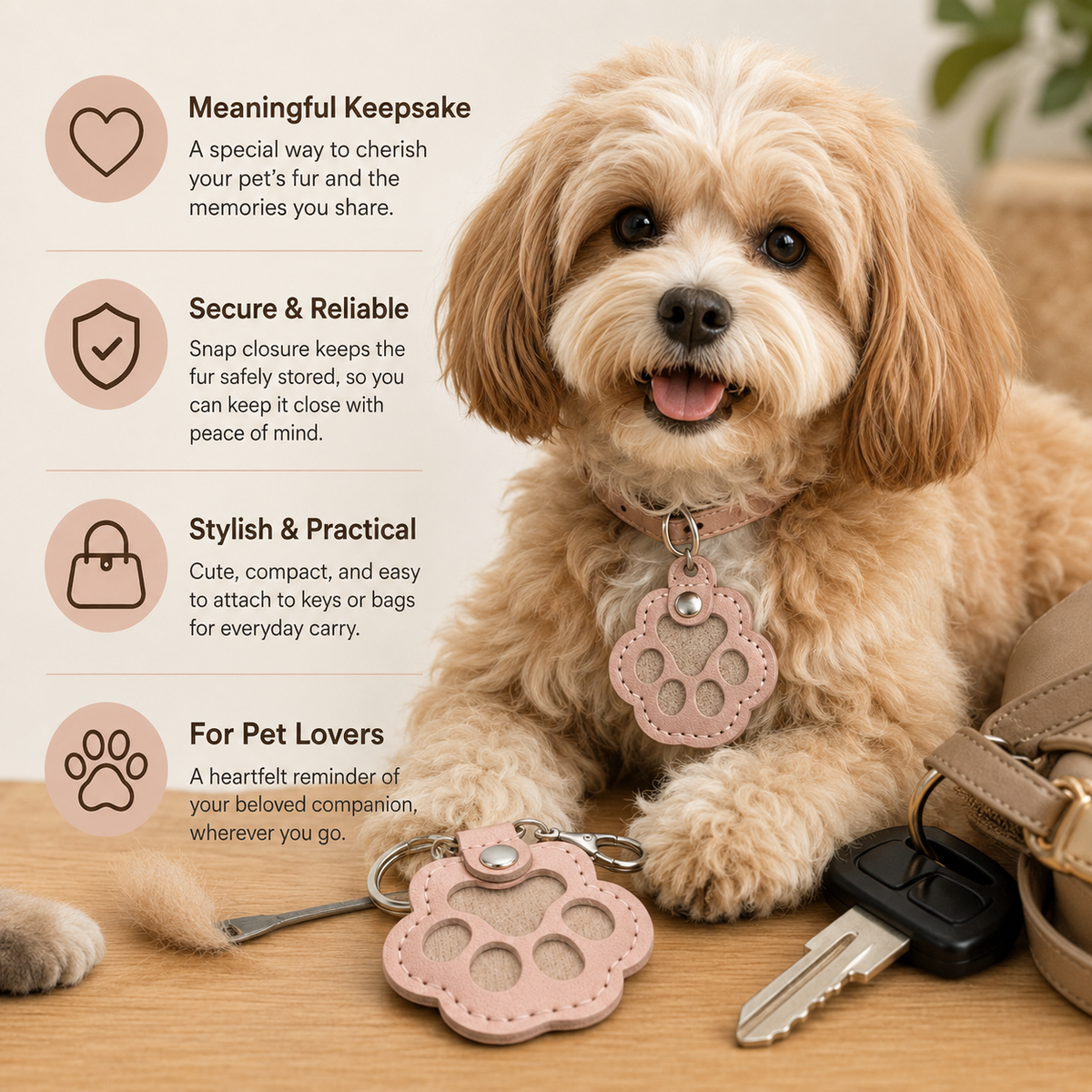 Leather Memorial Pet Hair Storage Keychain
