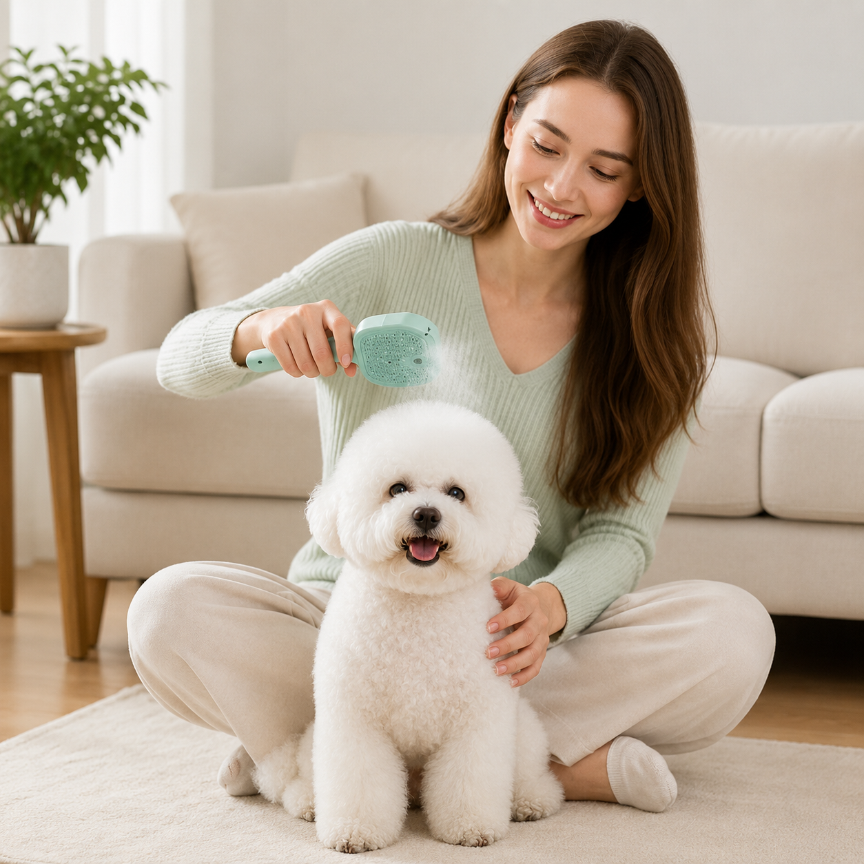 Premium pet brush with steam function
