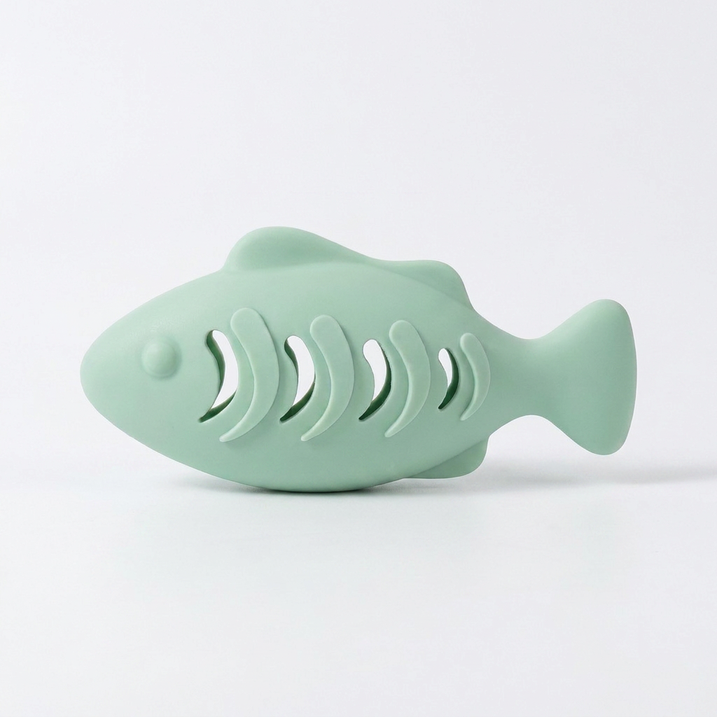 Teeth-cleaning chew & nibble fish – Interactive silicone snack dispenser for cats