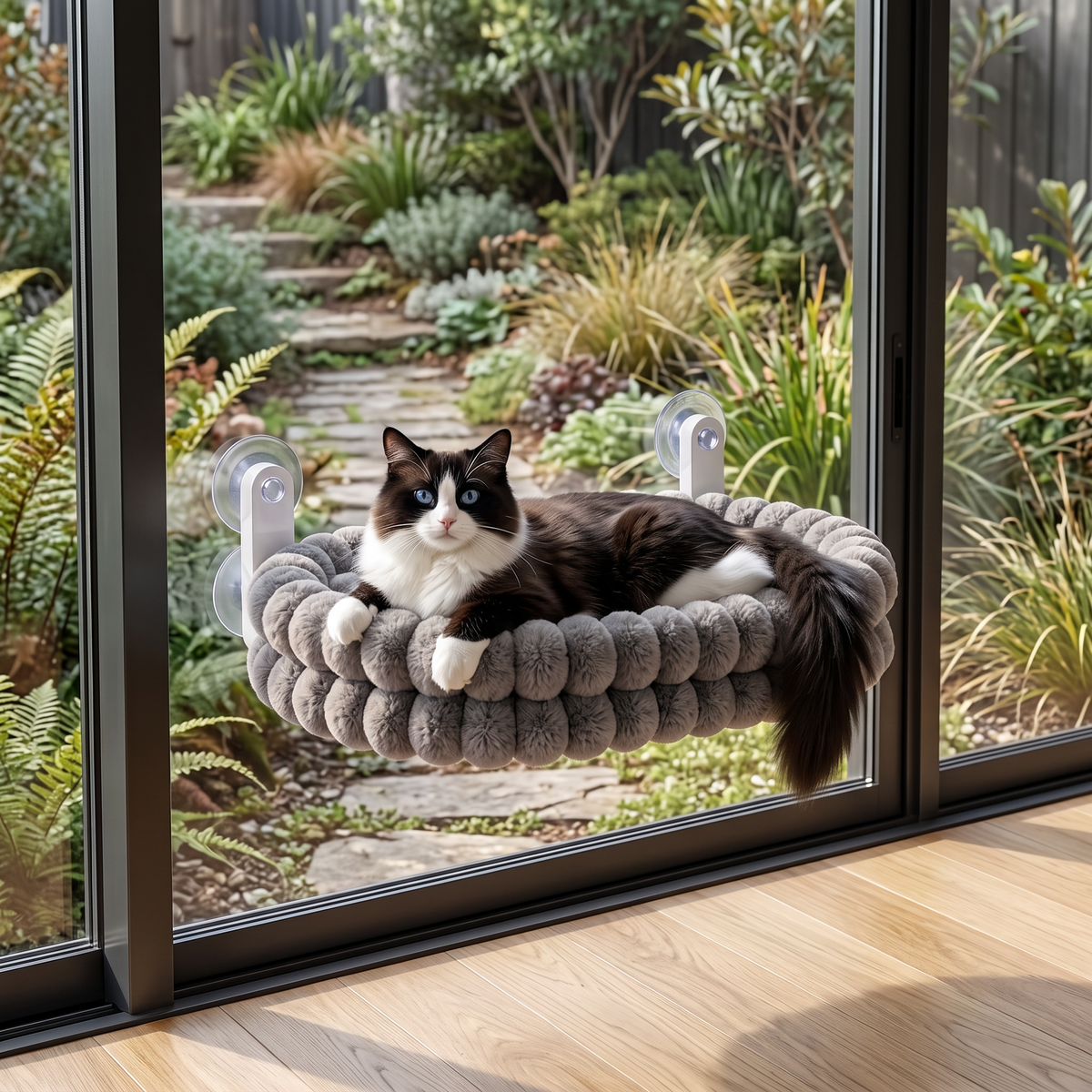 Fluffy Cordless Folding Cat Window Hammock with Strong Suction Cups & Washable Cover