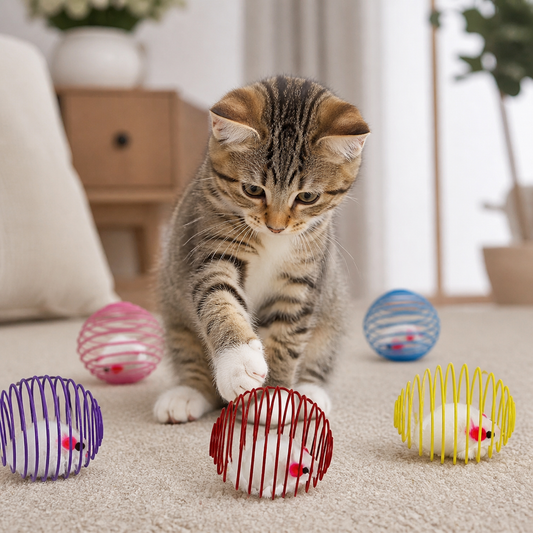 Stretchable Cat Toy Balls with Caged Rats