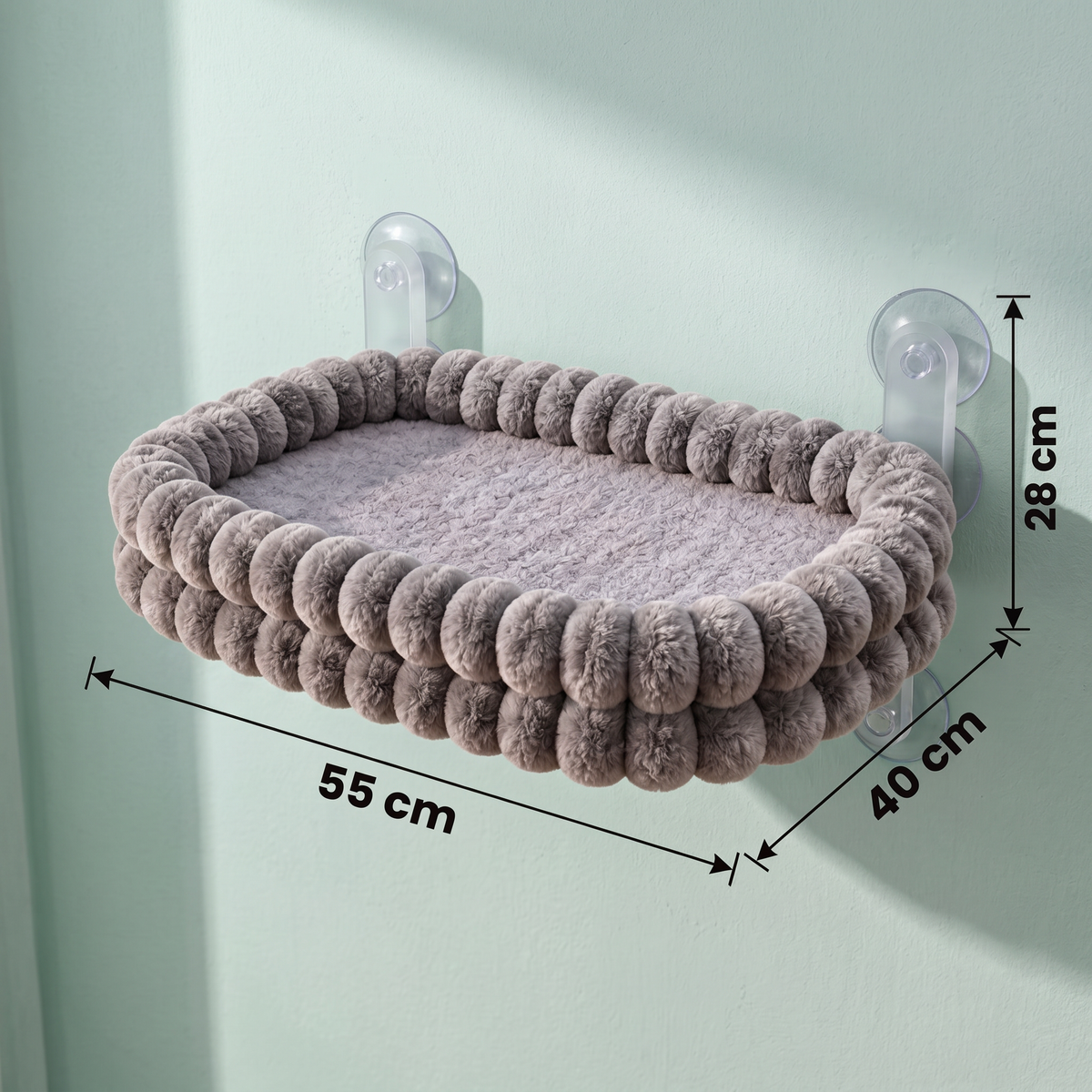 Fluffy Cordless Folding Cat Window Hammock with Strong Suction Cups & Washable Cover