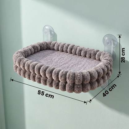 Fluffy Cordless Folding Cat Window Hammock with Strong Suction Cups & Washable Cover