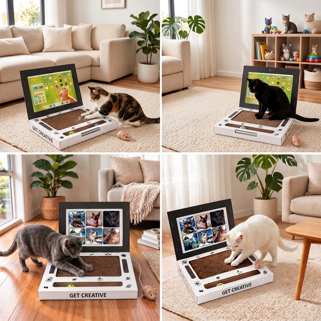 Cardboard Laptop Cat Scratcher & Interactive Toy