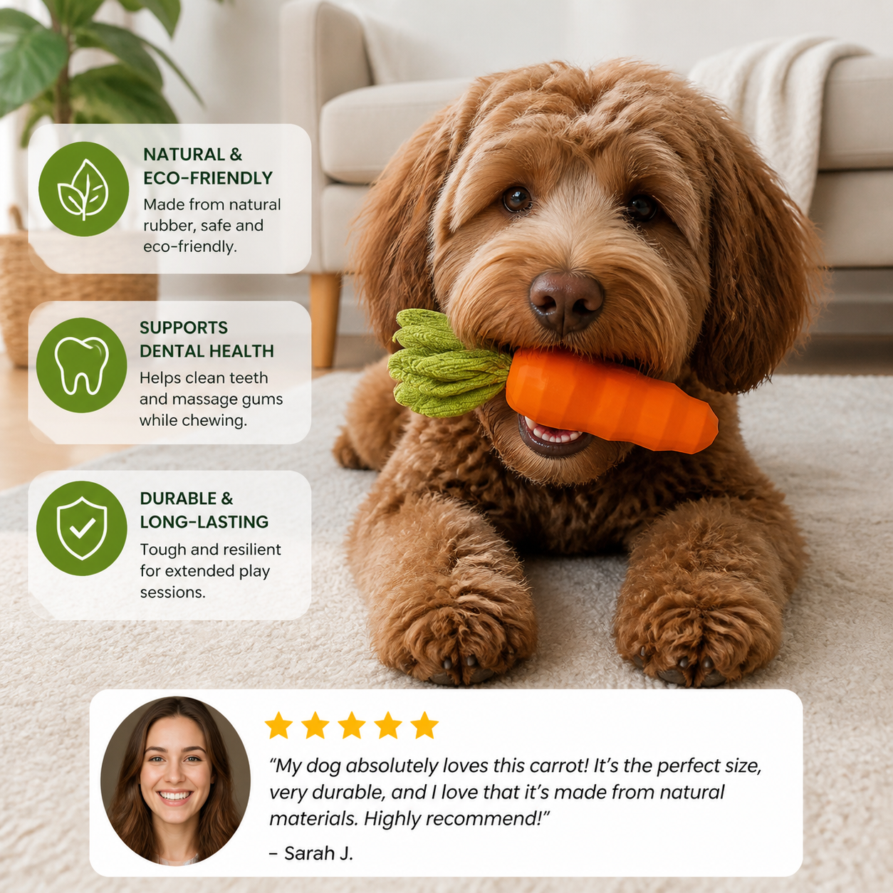 Eco-Friendly Natural Rubber Carrot for Dogs