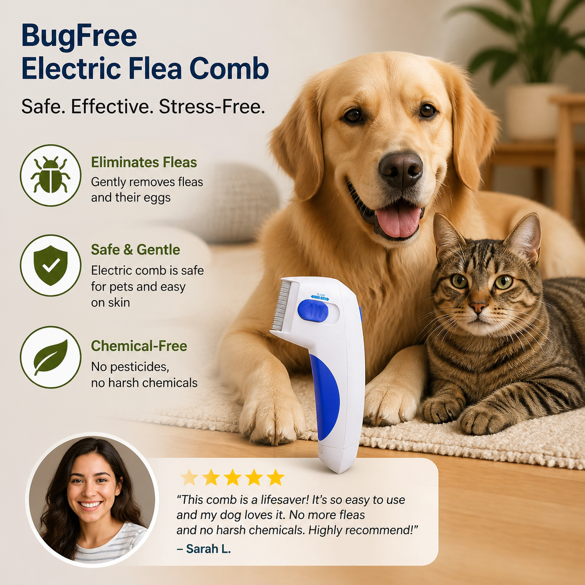 BugFree Electric Flea Comb for Pets