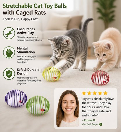 Stretchable Cat Toy Balls with Caged Rats