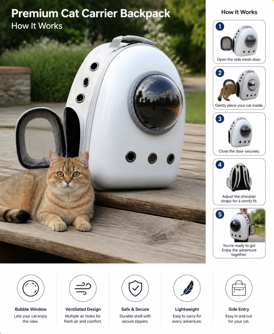 Premium cat carrier backpack