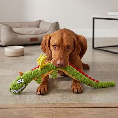 Durable Plush Dragon Dog Toy – Squeaky Crinkle Tug Toy